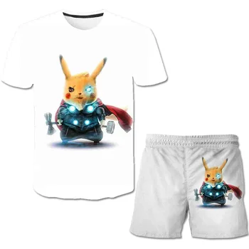 2021 Vara Baieti de Imprimare de Desene animate T-shirt Seturi Teen Fete Anime 3D Pokemon Pikachu Costum Pentru Copii Îmbrăcăminte Topuri Haine pentru Copii