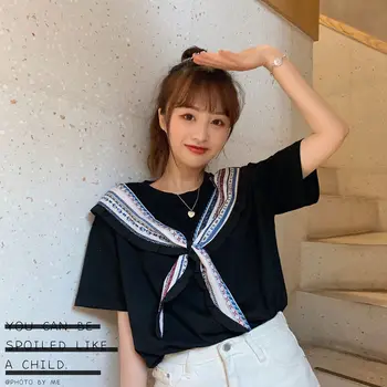 Fals Două Piese cu Maneci Scurte T-shirt Femei Mozaic Arc de Design Y2k Top Vrac Mujer de Vară coreea Style All-meci Mare pe Strada