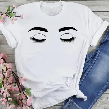 Femeile Grafic de Imprimare 90 Geană Face de Desene animate de Vară de Moda Haine de sex Feminin Print cu Maneci Scurte Topuri Tricouri Tricou T-Shirt