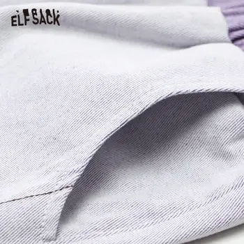 ELFSACK Solidă Talie Mare Spălate Casual Harem Blugi Femei,2021 Primăvară Pură Violet Rupt Gaura Doamnelor Bază de zi cu Zi Pantaloni