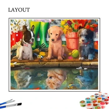 HUACAN Vopsea De Numărul Câine Animal de Desen Pe Panza pictate manual Pictura Arta Cadou DIY Imagini De Numărul Lup Kituri de Decor Acasă