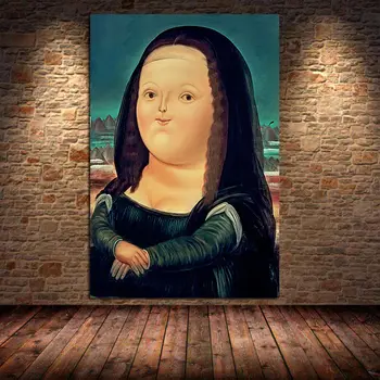 Art amuzant Mona Lisa Ulei Panza Pictura Fernando Botero Celebre Postere, Printuri de Arta de Perete Cuadros de Imagine pentru Camera de zi Neînrămate
