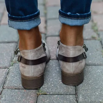 Noi Femeile Glezna Cizme Toamna Iarna Tocuri Joase Platforma Doamnelor Pantofi Cu Fermoar Curea Cataramă Punk Cizme