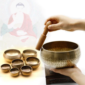 Nepal manual Tibet Buddha castron sunet Yoga Meditație Cântând Castron Alamă Chime Artizanat Terapia prin Muzica Tibetan Singing Bowl