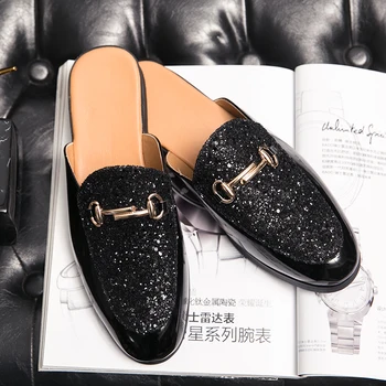 Jumătate negru Pantofi pentru Bărbați Pantofi de Piele de Om Catâri Pantofi Casual Moda de sex Masculin Mocasini Papuci de casă Masculino Mocassin Homme Chaussure