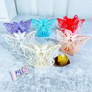 3D Gol Fluture Bomboane Sac de Box Cu Panglică Pentru DIY Petrecere Copil de Dus de Hârtie Cutii de Ciocolata Pachetul de Nunta Favoarea Cutii de Cadouri