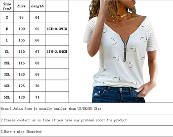 Noua Moda pentru Femei Plus Dimensiune Tipărite V-gât cu Fermoar Liber Casual cu Maneci Scurte T-shirt
