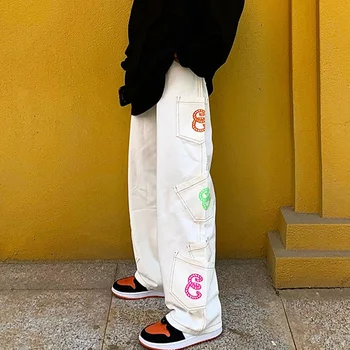 Noul Retro Scrisoare de Imprimare Direct de Marfă Pantaloni Bărbați și Femei Supradimensionat Blugi Pantaloni Harajuku Streetwear Casual Pantaloni din Denim