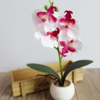 Flori artificiale Bonsai, Orhidee, Bonsai Artificial Colorat Fluture Orhidee Ghiveci de Flori pentru Birou