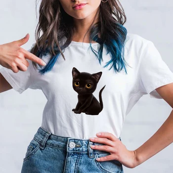 Pisica Amuzant Tricouri Moale Fata Estetice Haine coreeană Ropa Tumblr Mujer Maneci Scurte de Vară de Moda ANILOR ' 90 Oversize T-Shirt Hipster