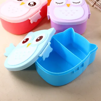 Două Grile De Desene Animate Drăguț Bufniță Forma Prânz Fructe Container Sigilat Desene Animate Student Bento Box Cutie De Prânz Plastic Picnic Cutie De Prânz Cutie