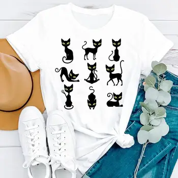 Vara Pisica Casual Femei Drăguț Camisetas Desene animate cu Maneci Scurte pentru Femei Haine de Moda de Imprimare Tricou Femei Tee Top Graphic T-shirt