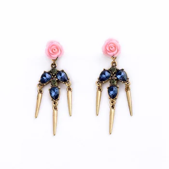 Moda bijuterii Imitat de Bijuterii Fabrica de Moda Cercei Trandafir Roz Floare de Cristal Albastru