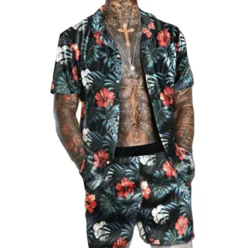 Bărbați 2 Bucati Set Hawaiian, Flori Tricouri +pantaloni Scurți de Plajă de Vară 2021 Mens de Moda Casual Liber Maneca Scurta Vacanță de Costume Masculine