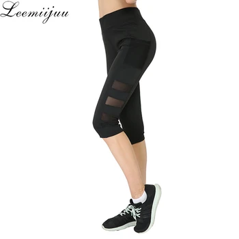 LEEMIIJUU Colanti Sport Femei Fitness Elastic Strâns Pantaloni de Yoga Reflectorizante Șapte Ppocke Punct de Yoga Buzunarele de la Pantaloni Sport Jambiere