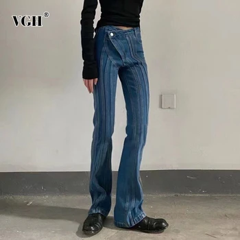 VGH cu Dungi Streetwear Falre Pantaloni Denim Pantaloni Neregulate Talie Mare Birou de Stil Doamnelor Blugi de sex Feminin 2021 Primăvară Fashoin Noi