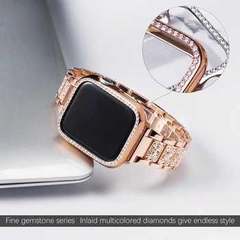 Trupa + Cazul Apple Watch Seria 6 5 4 Curea de 40mm 44mm Diamant Caz 38mm 42mm Bratara Otel Inoxidabil iwatch 3 2