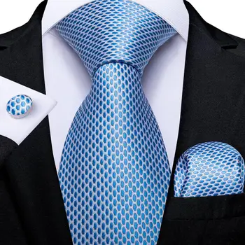 Hi-Cravata Albastru Deschis Vândut Cadou De Nunta De Mătase Cravata Pentru Barbati Batistă Buton Nicktie Set De Design De Moda Petrecere De Afaceri Dropship