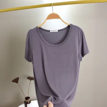 Moda pentru femei pe Jumătate cu mâneci Modal Gât T-shirt Doamna Culoare Solidă mâneci Scurte Topuri