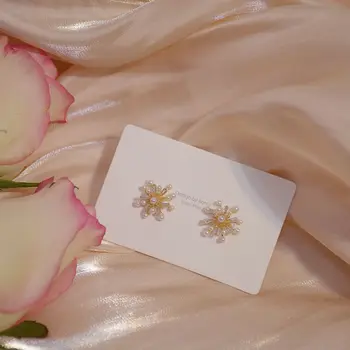 14K Real Placat cu Aur Moda Bijuterii Cristal Pearl foc de Artificii Rafinat Cercei Stud pentru Femei Petrecere de Vacanță Elegant Cercel