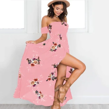 2021 Vara Femei Boho Sexy De Pe Umăr Print Floral Maxi Rochii Lungi De Plaja Doamnelor De Epocă Strapless Vestidos Femei Plus Dimensiune