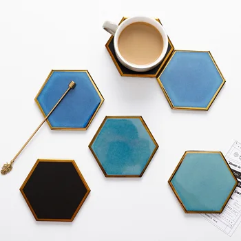 1 buc Ceramice coaster Nordic Hexagon Aur placate cu Ceramică Placemat Izolare Termică Coaster Portelan Rogojini Tampoane Decor de Masă