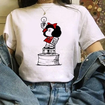 Femei T-shirt ' 90 Ulzzang Harajuku Grafic Amuzant Drăguț fată buclat Print T-shirt O de Gât Casual Femei Top T-shirt
