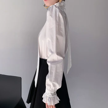 TWOTWINSTYLE Elegant Mozaic Bowknot Bluza Pentru Femei Guler Maneca Lunga de Cauzalitate Cămașă Albă de Moda de sex Feminin Haine Noi