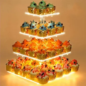 4-Tier Farfurie de Tort Stand de Lumină LED String Suportul Acrilic Cupcake Display Stand Titular Petrecere de Nunta de Decorare Tort de Instrumente
