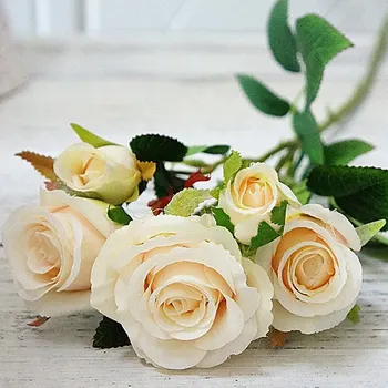 1 Ramură De 5 Capete De Trandafir Proaspete Flori Artificiale Flori Reale Touch Acasă Petrecerea De Nunta Decor Fals Trandafir Mic Buchet De Flori
