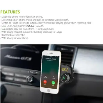 Noi T16 Transmițător FM Pentru Auto Bluetooth 5.0 Magnetic USB cu MP3-Port Adaptor Suport Radio Incarcator Player Fast Charge Du B6F0