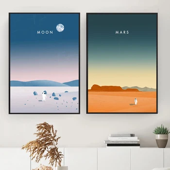 Panza Pictura Astronaut Luna Marte Postere și de Imprimare Univers Spațiu Canvas Wall Art Print Imagini de Desene animate Decor Acasă