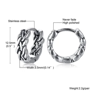 Împletitură de Design Cercei rotunzi,din Oțel Inoxidabil Declarație Mark Cercuri Eearring,Mici, de Culoare Argintie Cercuri Earing pentru Bărbați Bijuterii