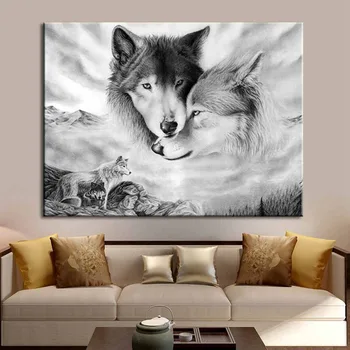 Rezumat animal negru și alb lup panza pictura arta și poster pentru casa living de artă pictura decor