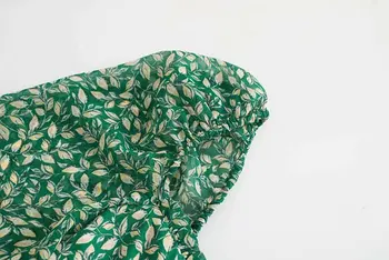 Toppies 2021 Verde Imprimare Florale Rochie Midi Sexy Pătrat Guler Slim Femeie Rochie Puff Sleeve Side Split