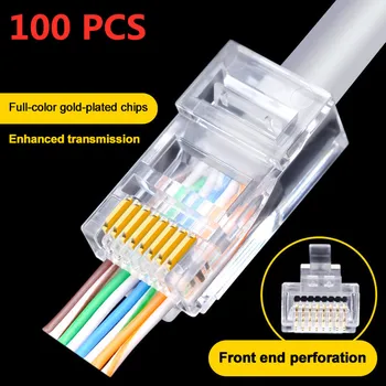 Noi 100buc Rețea Ethernet Capete de Cristal Plug Conectori RJ45 8pini Conector RJ45 CAT5 CAT5e Cat6 Cablu Modular Prize Priză