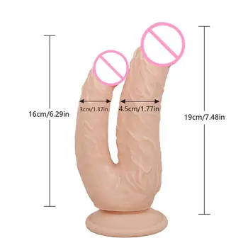 OLO Cap Dublu s-a Încheiat Vibrator Realist Penis Masaj Cu ventuza Femei Masturbare Dispozitiv de Adult Gay Sex Toy