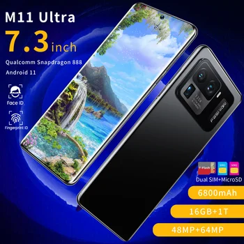Smartphone M11 Ultra Snapdragon 888 7.3 Inch HD Smartphone 16GB + 1T 48MP + 64MP 6800mAh Mare a Bateriei Android 11 Telefon Mobil