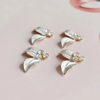 10 Buc/lot Frunze de Cristal Aliaj Craft Supplies Stras Argint Butonul Flatback pentru Păr DIY Bijuterii de Mireasă Accesoriu Decoruri