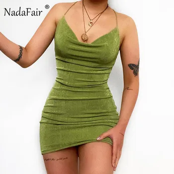 Nadafair Fără Mâneci Vară Rochie Mini Verde Femei Sexy Backless Club De Noapte Tinutele Folie Negru Petrecere Teaca Rochie Bodycon 2021