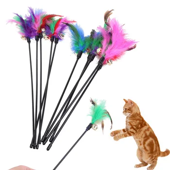 Pisica Jucarii interactive electric acceptă Animale de Produs 60CM animale de Companie Jucărie Amuzant Pisica Stick Cu Clopot Mic + Amestecat Penele de Joc Rod Pisoi LBS