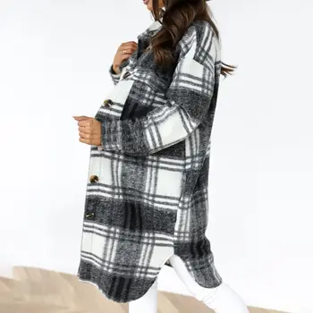 2020 Iarna Verificat Femei Jacheta Rândul Său, În Jos Paltonul Carouri Cald Haină Lungă Supradimensionat Gros De Lână, Amestecuri De Sex Feminin Streetwear