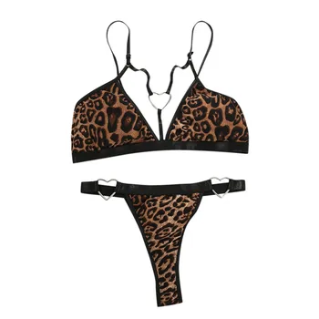 Femei Set De Lenjerie Leopard Imprimate Sutien Gol Afară Curea Jartiera Set Sexy Femei Lenjerie De Corp Exotische Kleding Sexy Body Crop Top