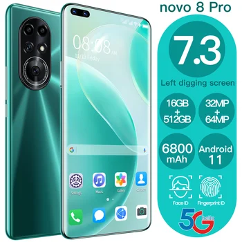 Novo8 Pro 7.3 Inch 16GB RAM 512GB ROM Andriod10 Smartphone GPS 10 Core MTK6889 Dual SIM 4G LTE 5G 6800mAh Mobile Telefoane mobile