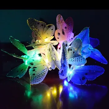 12/20 Led-Uri Alimentate Solar Fluture Fibra Optica Zână Șir De Lumini Impermeabil Crăciun Grădină În Aer Liber, Vacanță, Lumini De Decor