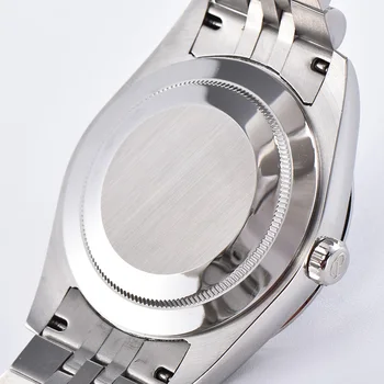 Parnis 39.5 mm Cadran Albastru Barbati Ceas Automată de Argint Oțel Inoxidabil Bratara Calendar de Argint de Apelare Mecanice Ceas de mână pentru Bărbați