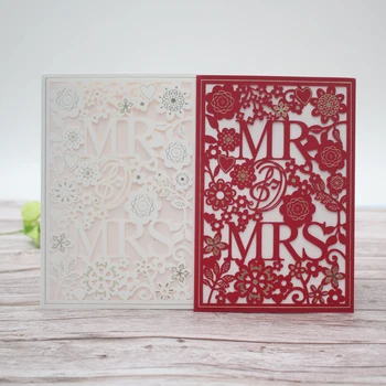 10buc/lot Invitatii de Nunta Card de Tăiat cu Laser MR & MRS Elegant Felicitari cu Plicuri Pentru Petrecere de Nunta Favoarea Decor