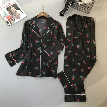 Primavara Toamna Model Imprimare Femei Pijama Set Raionul Pijamale Cu Maneci Lungi Pantaloni Două Costum Hârtie