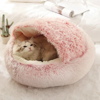 Stil nou Câine de Companie Pisica Pat Rotund de Pluș Pisica Pat Cald Casa Semi-închise Cat Cuib pentru Somn Adânc Confort în timpul Iernii Moale Pisici Pat
