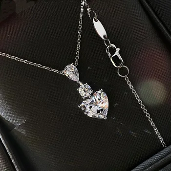 Inima se taie 3ct Diamond Pandantiv Reale Argint 925 moissanite Nunta Pandantive Colier Pentru Femei Bijuterii Mireasa Cravată